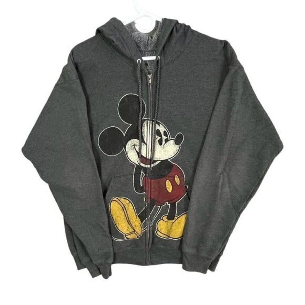 DISNEY PARKS MENS HOODED SWEATSHIRT GRAY SIZE L MICKEY ON FRONT